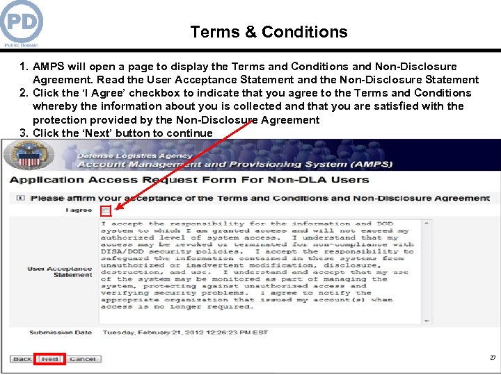 Terms & Conditions 1. AMPS will open a page to display the Terms and