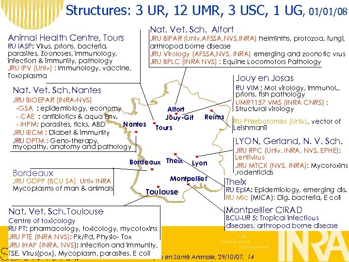 Structures: 3 UR, 12 UMR, 3 USC, 1 UG, 01/01/08 Nat. Vet. Sch. Alfort