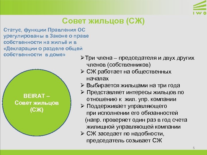 Совет жильцов (СЖ) Статус, функции Правления ОС урегулированы в Законе о праве собственности на