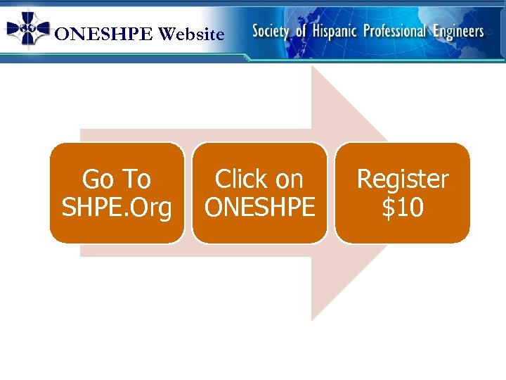 ONESHPE Website Go To SHPE. Org Click on ONESHPE Register $10 