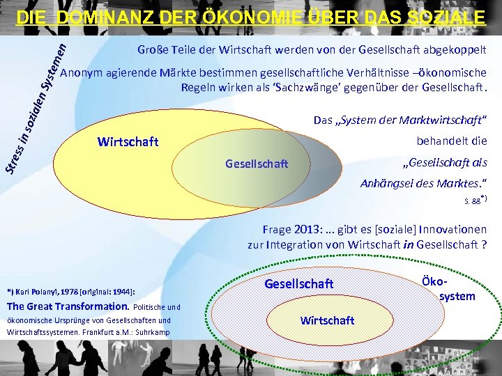 Große Teile der Wirtschaft werden von der Gesellschaft abgekoppelt Anonym agierende Märkte bestimmen gesellschaftliche