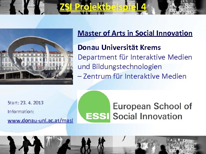 ZSI Projektbeispiel 4 Master of Arts in Social Innovation Donau Universität Krems Department für