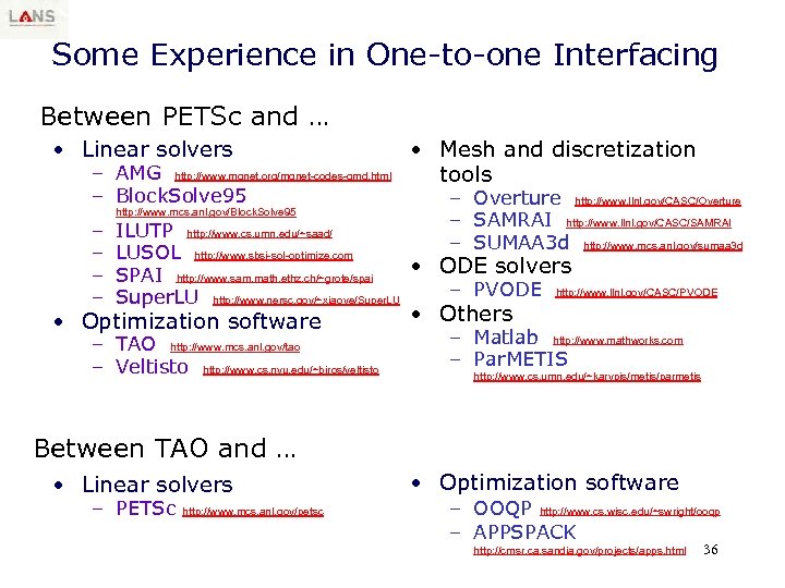 Some Experience in One-to-one Interfacing Between PETSc and … • Linear solvers – AMG