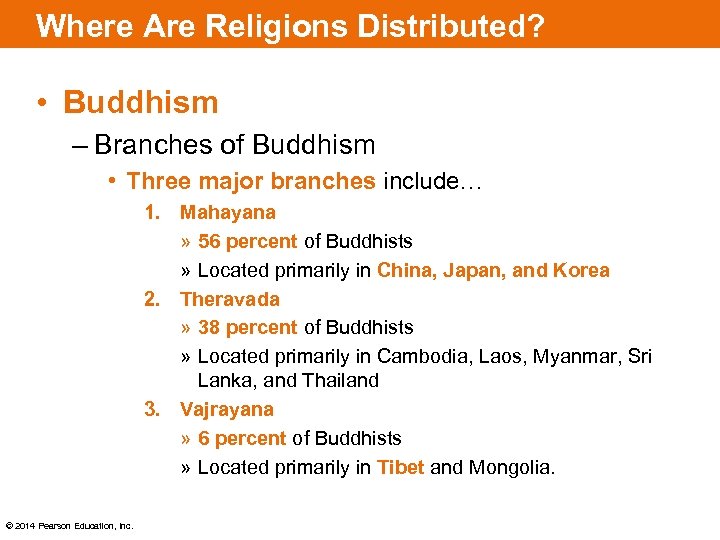 Where Are Religions Distributed? • Buddhism – Branches of Buddhism • Three major branches