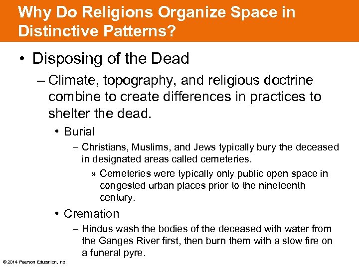 Why Do Religions Organize Space in Distinctive Patterns? • Disposing of the Dead –