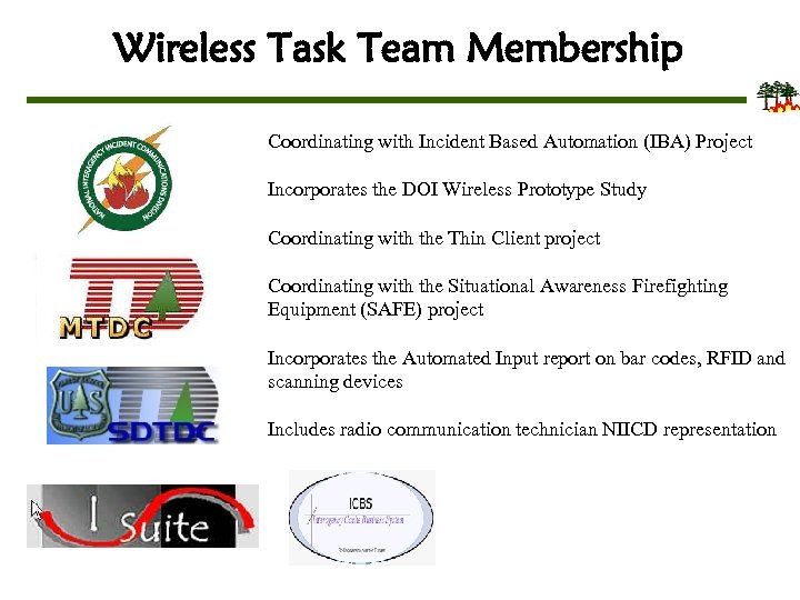 Wireless Task Team Membership Coordinating with Incident Based Automation (IBA) Project Incorporates the DOI