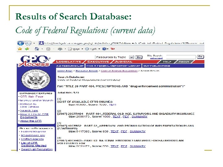 Results of Search Database: Code of Federal Regulations (current data) 