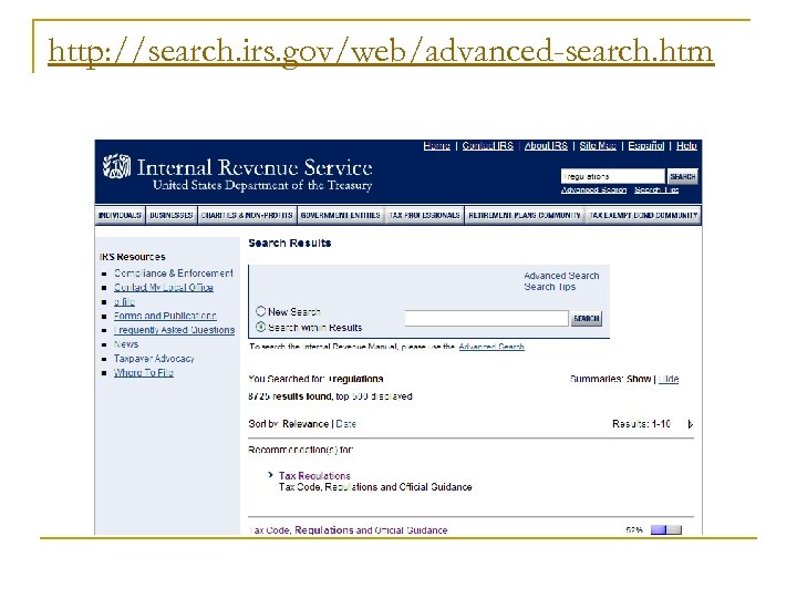 http: //search. irs. gov/web/advanced-search. htm 