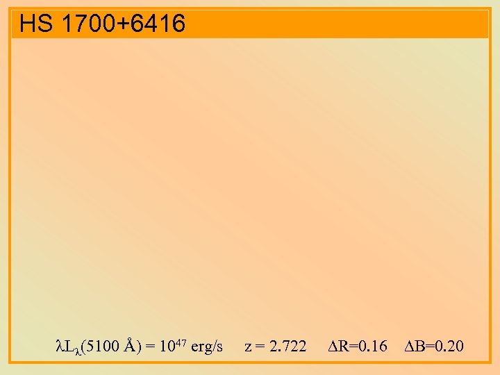 HS 1700+6416 L (5100 Å) = 1047 erg/s z = 2. 722 R=0. 16