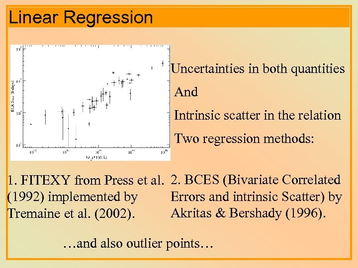 Linear Regression Uncertainties in both quantities And Intrinsic scatter in the relation Two regression