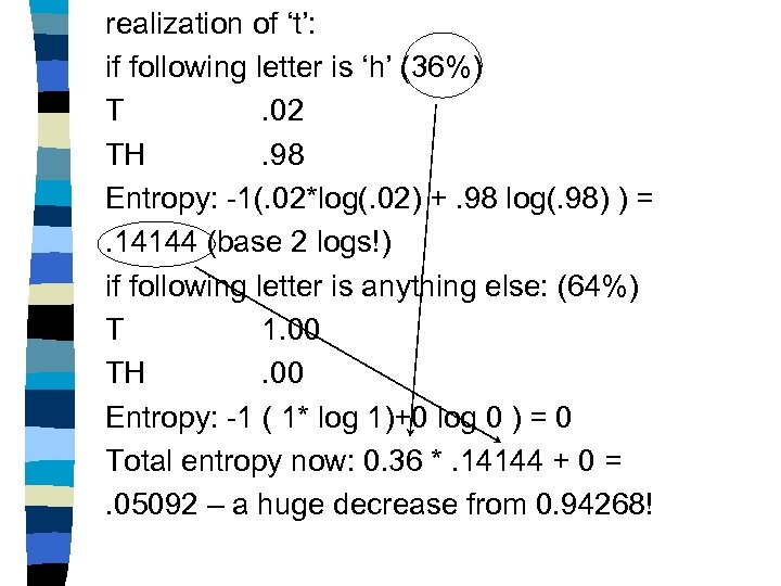 realization of ‘t’: if following letter is ‘h’ (36%) T. 02 TH. 98 Entropy: