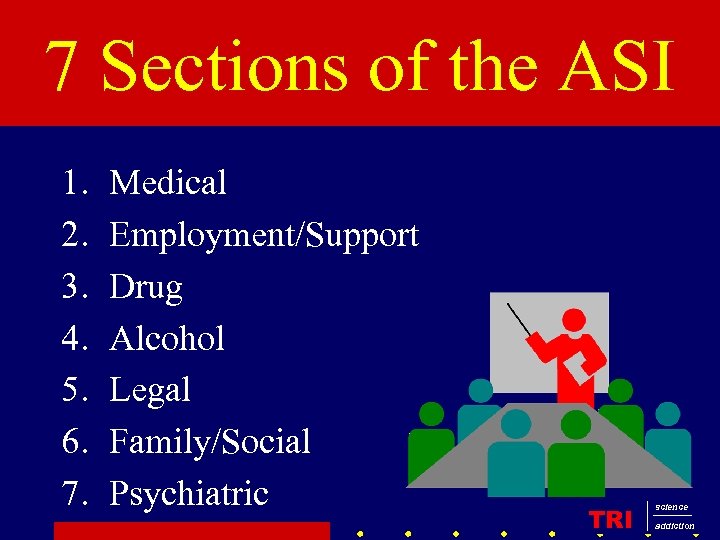 7 Sections of the ASI 1. 2. 3. 4. 5. 6. 7. Medical Employment/Support