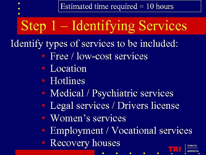Estimated time required = 10 hours Step 1 – Identifying Services Identify types of
