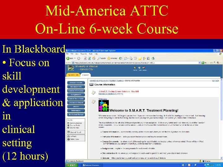 Mid-America ATTC On-Line 6 -week Course In Blackboard • Focus on skill development &