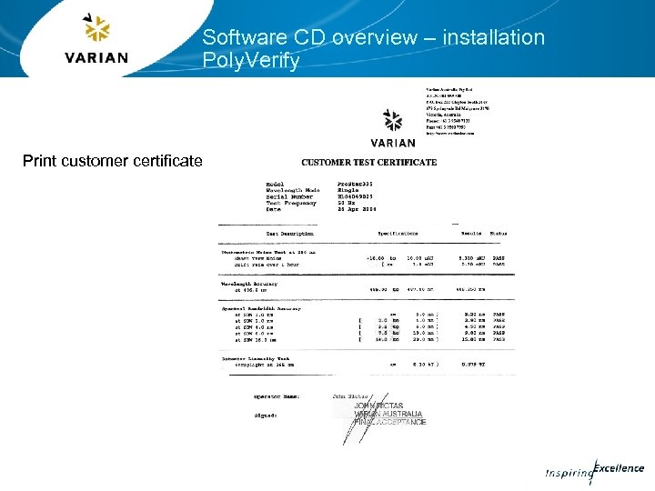 Software CD overview – installation Poly. Verify Print customer certificate 