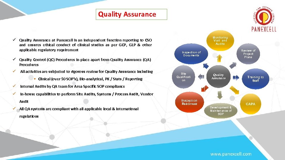 Quality Assurance ü Quality Assurance at Panexcell is an independent function reporting to CSO