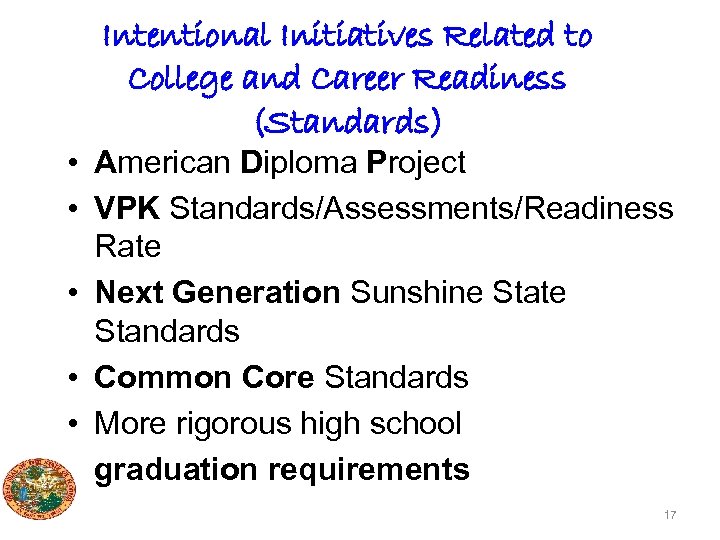 Intentional Initiatives Related to College and Career Readiness (Standards) • American Diploma Project •