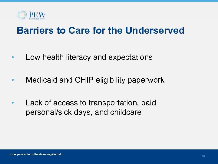 Barriers to Care for the Underserved • Low health literacy and expectations • Medicaid