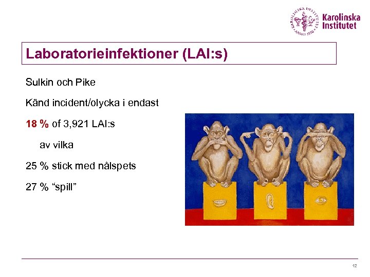 Laboratorieinfektioner (LAI: s) Sulkin och Pike Känd incident/olycka i endast 18 % of 3,