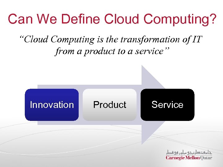 Can We Define Cloud Computing? “Cloud Computing is the transformation of IT from a