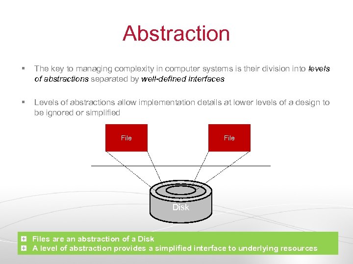 Abstraction § The key to managing complexity in computer systems is their division into