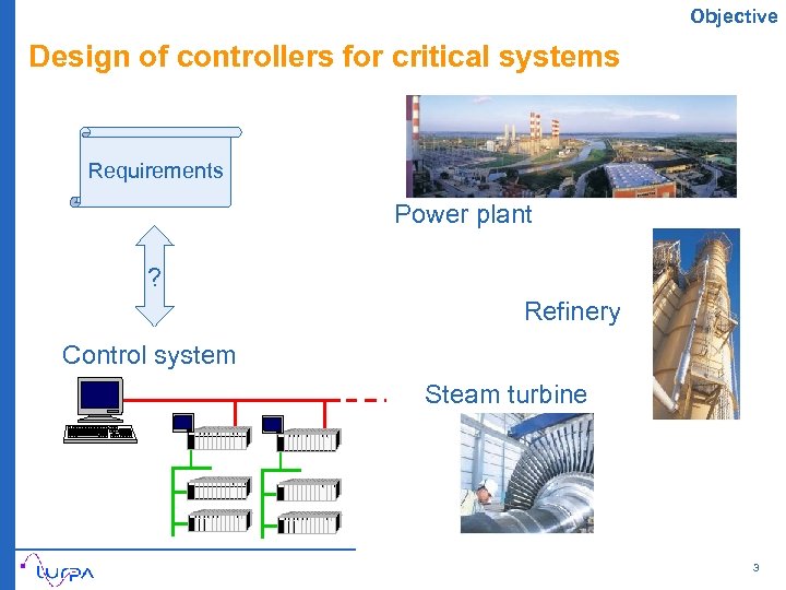 Objective Design of controllers for critical systems Requirements Power plant ? Refinery Control system