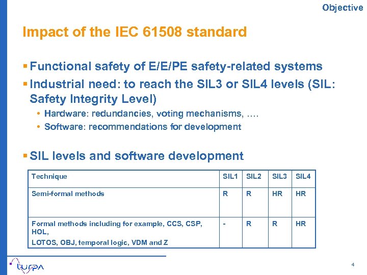Objective Impact of the IEC 61508 standard § Functional safety of E/E/PE safety-related systems