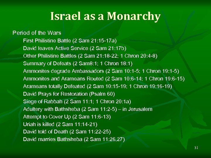 Israel as a Monarchy Period of the Wars First Philistine Battle (2 Sam 21: