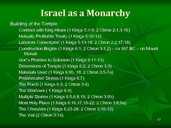 Israel as a Monarchy Building of the Temple Contract with King Hiram (1 Kings
