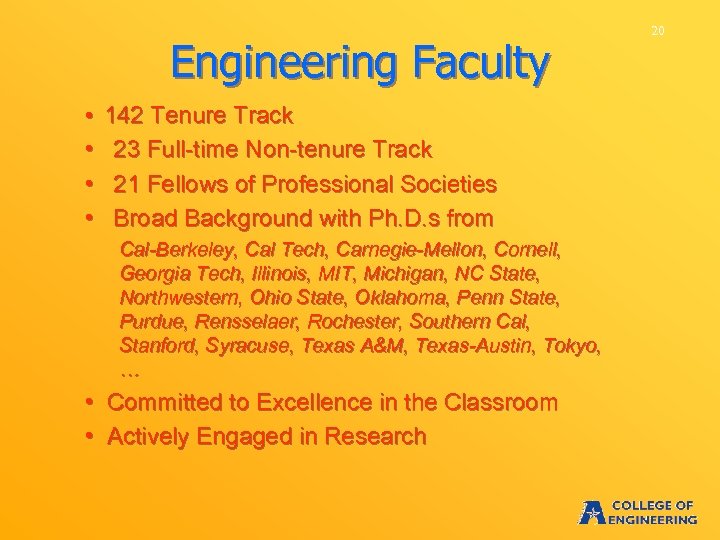 Engineering Faculty • 142 Tenure Track • • • 23 Full-time Non-tenure Track 21