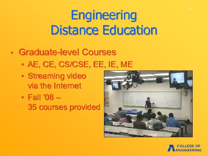 Engineering Distance Education • Graduate-level Courses • AE, CS/CSE, EE, IE, ME • Streaming