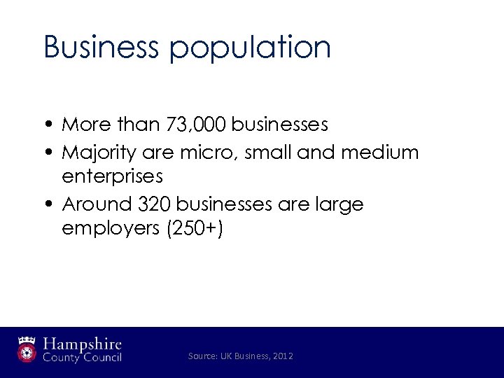 Business population • More than 73, 000 businesses • Majority are micro, small and