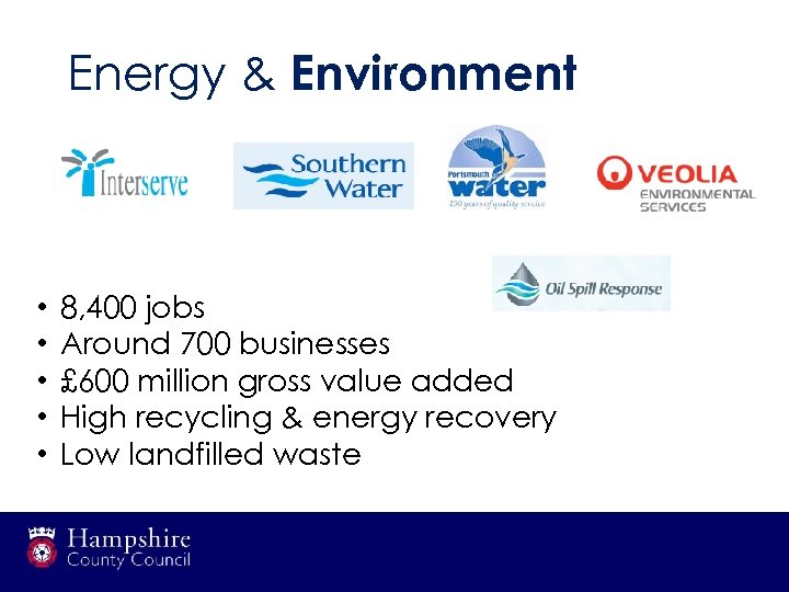 Energy & Environment • • • 8, 400 jobs Around 700 businesses £ 600