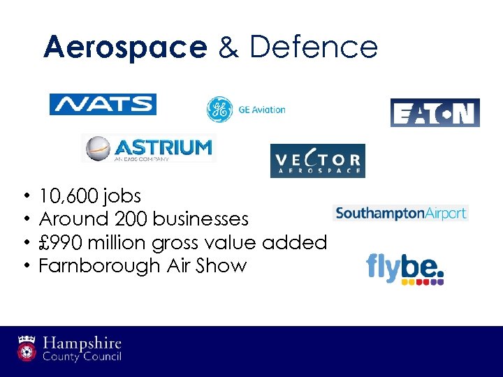 Aerospace & Defence • • 10, 600 jobs Around 200 businesses £ 990 million