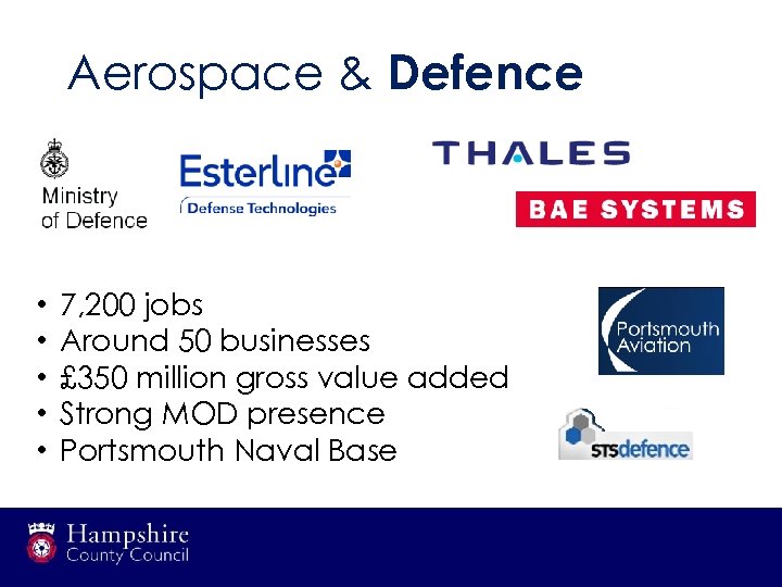 Aerospace & Defence • • • 7, 200 jobs Around 50 businesses £ 350