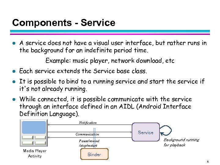 Components - Service l A service does not have a visual user interface, but