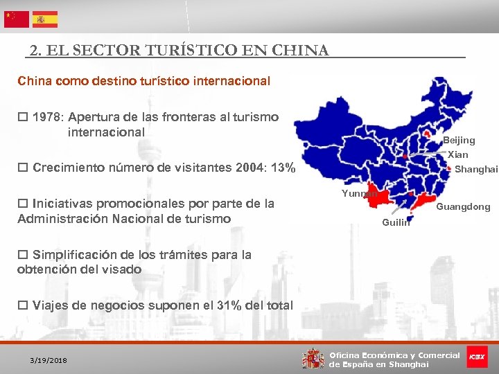 2. EL SECTOR TURÍSTICO EN CHINA China como destino turístico internacional o 1978: Apertura