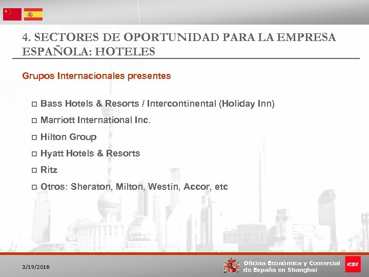 4. SECTORES DE OPORTUNIDAD PARA LA EMPRESA ESPAÑOLA: HOTELES Grupos Internacionales presentes p Bass
