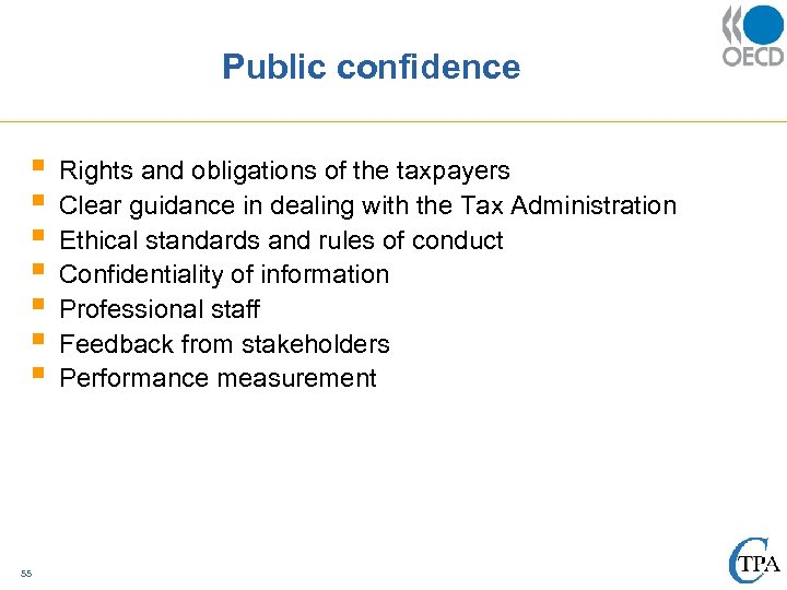 Public confidence § § § § 55 Rights and obligations of the taxpayers Clear