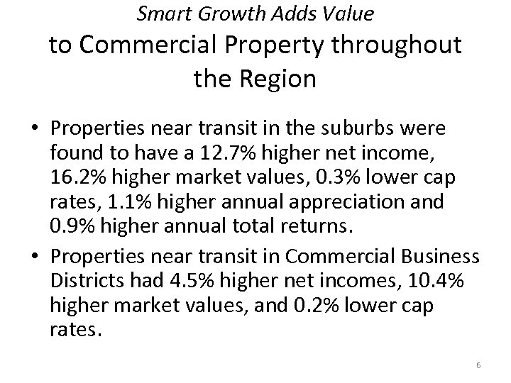 Smart Growth Adds Value to Commercial Property throughout the Region • Properties near transit