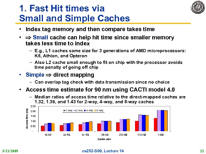 1. Fast Hit times via Small and Simple Caches • Index tag memory and