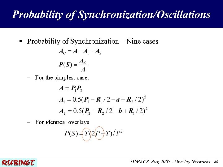 Probability of Synchronization/Oscillations § Probability of Synchronization – Nine cases – For the simplest