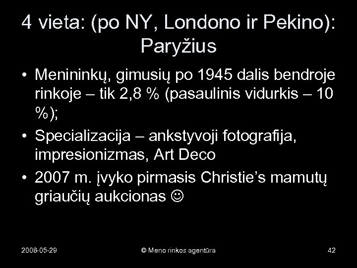 4 vieta: (po NY, Londono ir Pekino): Paryžius • Menininkų, gimusių po 1945 dalis