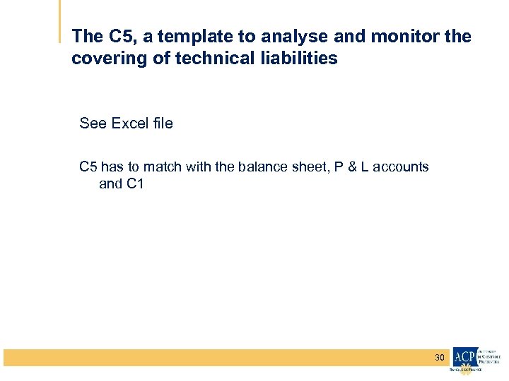 The C 5, a template to analyse and monitor the covering of technical liabilities