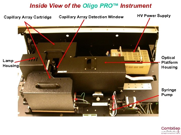 Inside View of the Oligo PRO™ Instrument Capillary Array Cartridge Lamp Housing Capillary Array
