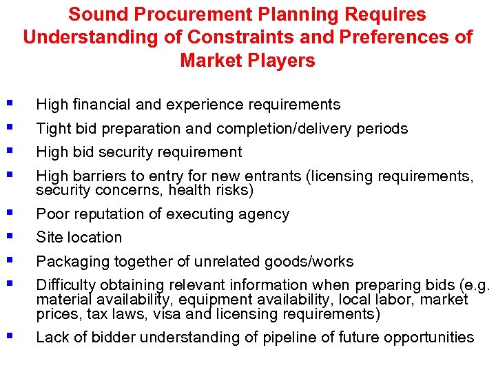 Sound Procurement Planning Requires Understanding of Constraints and Preferences of Market Players § §