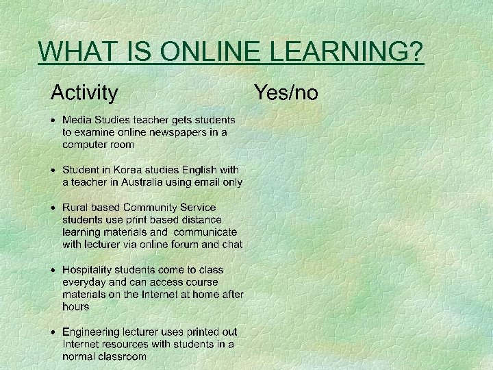 WHAT IS ONLINE LEARNING? 