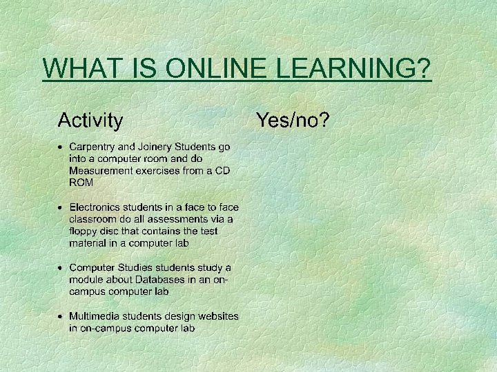 WHAT IS ONLINE LEARNING? 