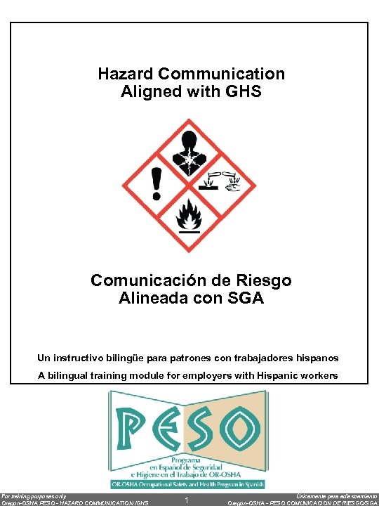 Hazard Communication Aligned with GHS Comunicación de Riesgo Alineada con SGA Un instructivo bilingüe