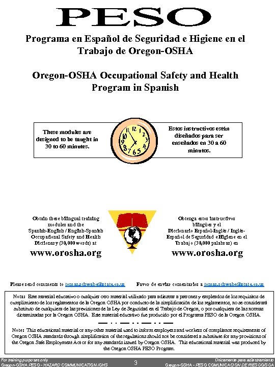 Programa en Español de Seguridad e Higiene en el Trabajo de Oregon-OSHA Occupational Safety